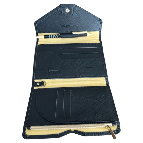 Travel Wallet Organizer Passport Holder Black Faux Leather Zoppen Style + Pen - Picture 6 of 6